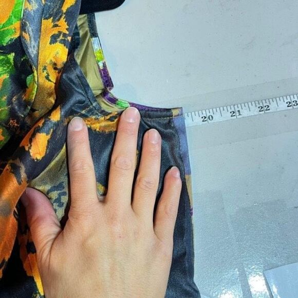 NWT Samuel Dong Womens Sleeveless Cross Tie Front Bubble Dress Green Tan Large - Picture 9 of 11